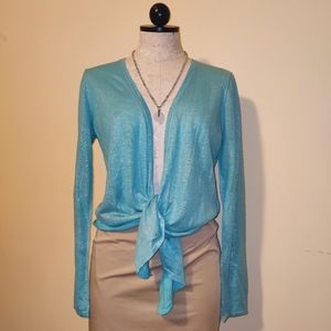 NWT Chico's Aqua Foil Drape or Tie Alyssa Cardigan Sweater - Size 0 or S